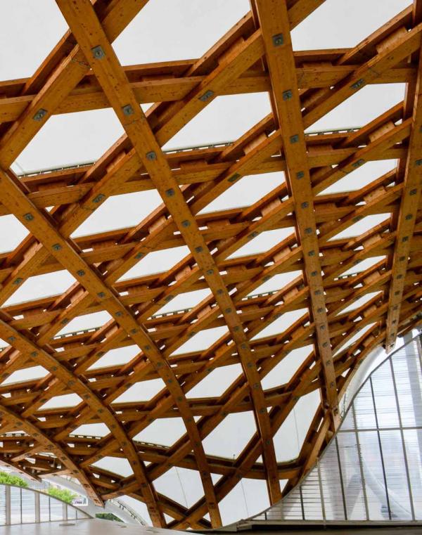 Un meccano de 1,600 pièces uniques en bois compose la charpente © Pierre Gunther